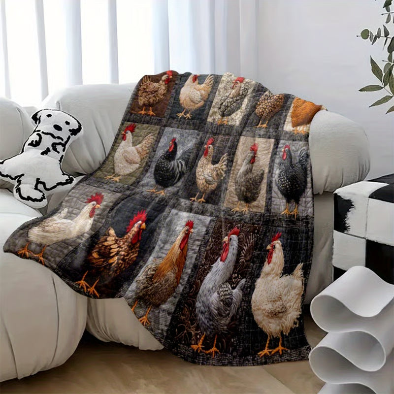 🎄Christmas Sale🎅Vintage Plaid Blanket with Rooster Motif