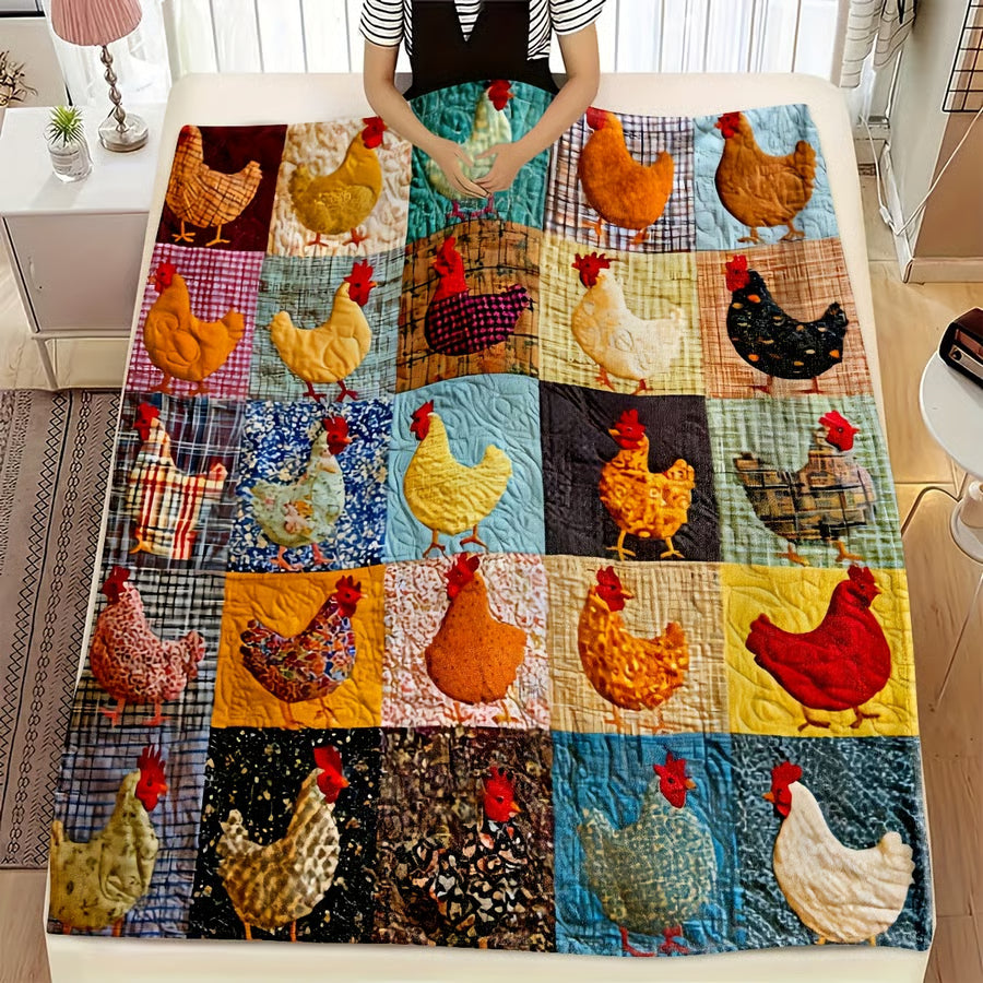 🎄Christmas Sale🎅Vintage Plaid Blanket with Rooster Motif