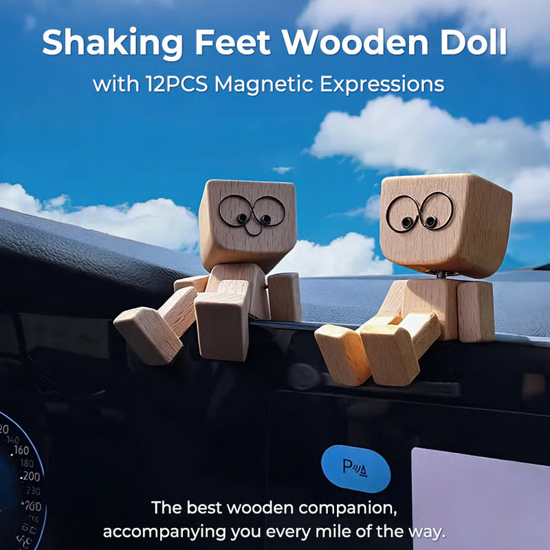 🪵🎭 Handmade Shaking Wooden Man – 12 Magnetic Faces to Match Every Mood! 😄✨ Perfect Desk & Car Buddy 🚗💼