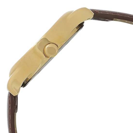 Elegant Analog Champagne Dial Brown Leather Strap Men’s Watch