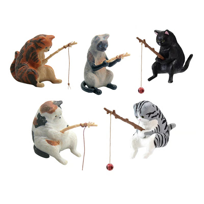 🔥 Hand-Painted Mini Cat Desk Figurines – Set of 5 Cute Cartoon Kitty Companions