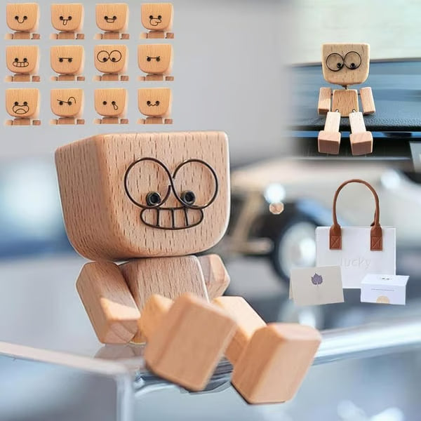 🪵🎭 Handmade Shaking Wooden Man – 12 Magnetic Faces to Match Every Mood! 😄✨ Perfect Desk & Car Buddy 🚗💼