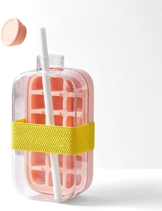 My Crush Cup Ice, Refreshing Summer Ice 500ml Leak-Proof Bottle, Built-In Ice Cube Mold and Straw, 2-in-1 Zero-Touch Press Cube Mold Bottle, Brings Summer Refreshing (Pink, Large)