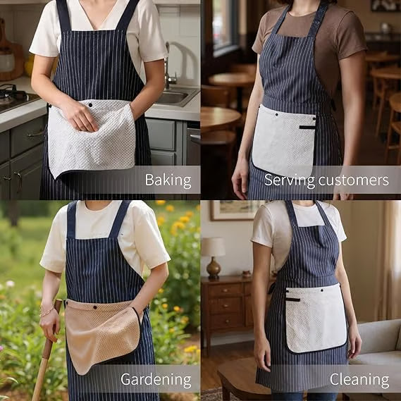 🔥Limited Time 49% Off✨Apron with Pockets for Women and Men Cross Back Design with Towel