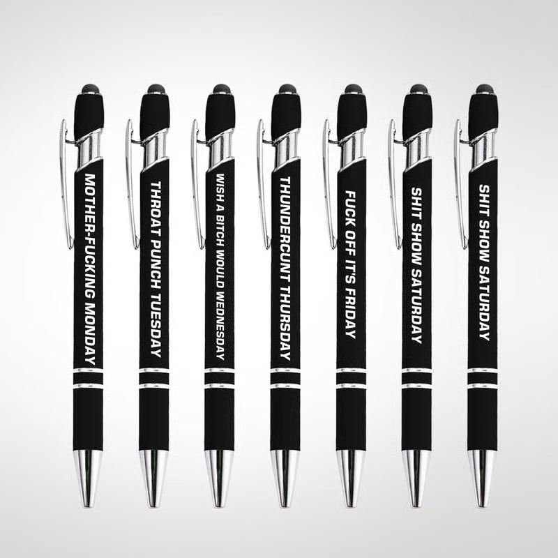 💝Funny Stress-Relief Daily Quotes Metal Ballpoint Pen Set (7 Pcs) | 🎁Office Christmas Gift Exchange