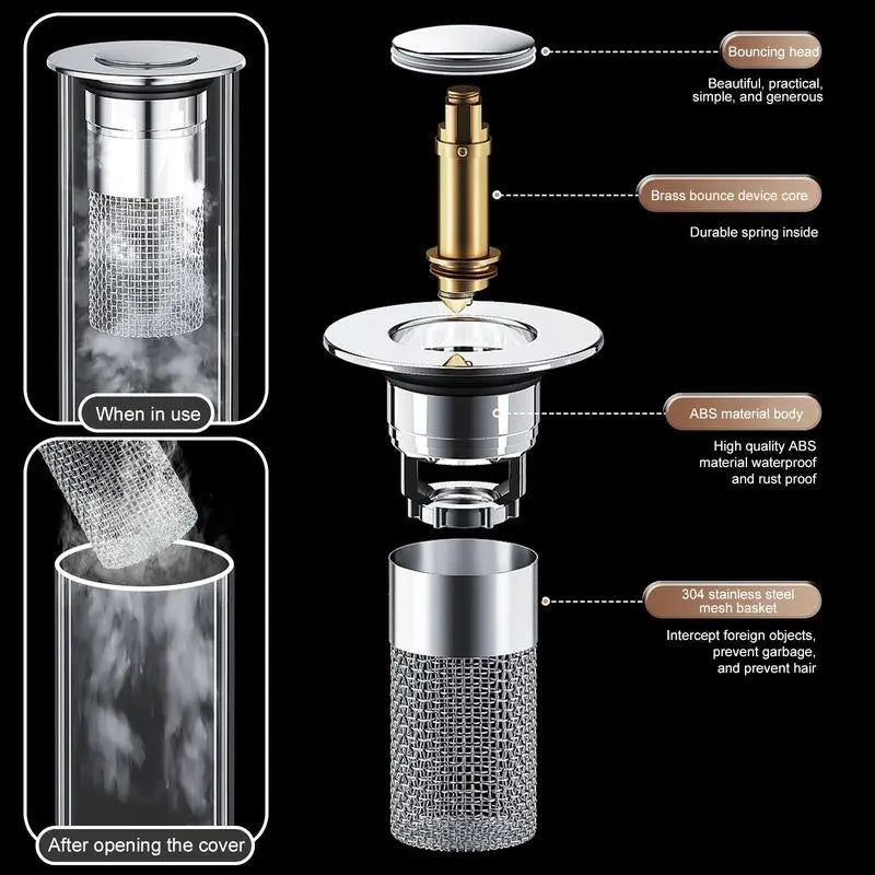 🔥 Bathroom Sink Stopper Hair Catcher, Universal Pop Up Sink Drain Filter with Stainless Steel Filter Basket, Bathroom Sink Drain Strainer