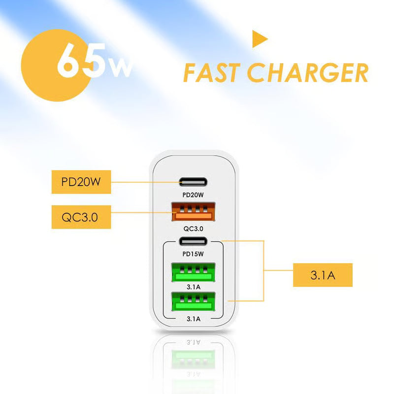 65W Multi-Port Fast Wall Charger (UK Plug)