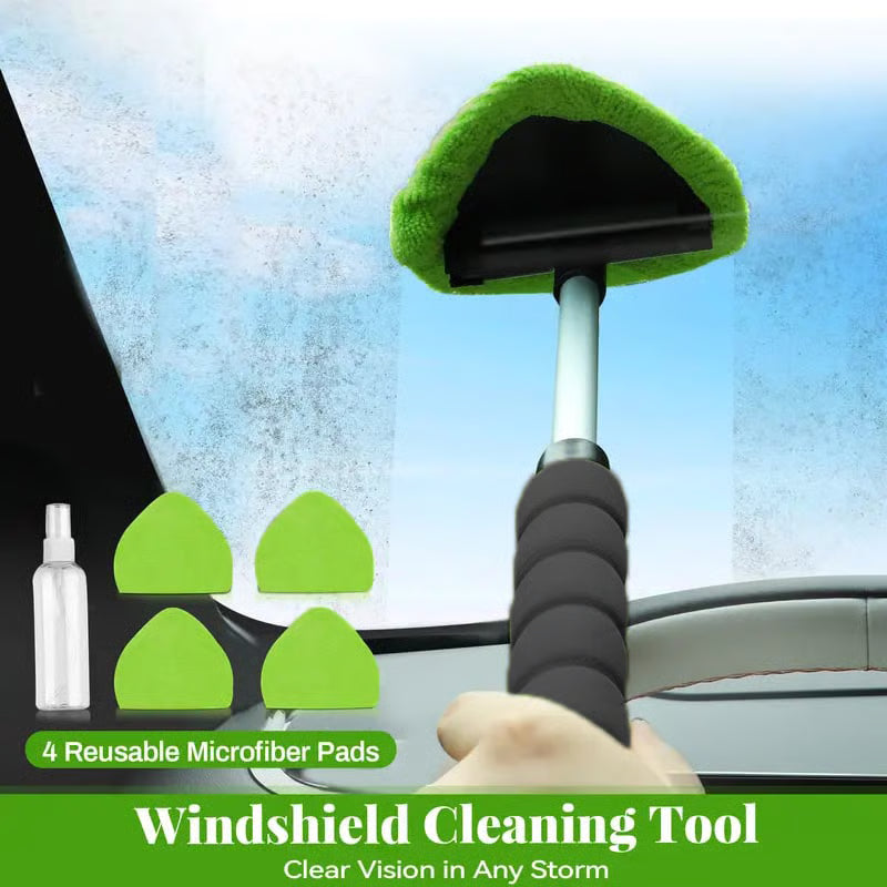 💥 💥 🔥 Windshield Cleaning Tool, with 4 Reusable and Washable Microfiber Pads and Extendable Handle