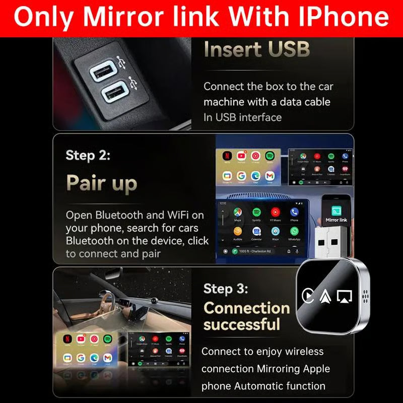 📶 2026 Upgrade 3 in 1 Screen Mirror iOS Phone, wired to wireless Carplay adapter
