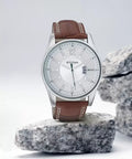 Titan Watch for Men, Silver Dial Brown Leather Strap Analog Men’s Watch