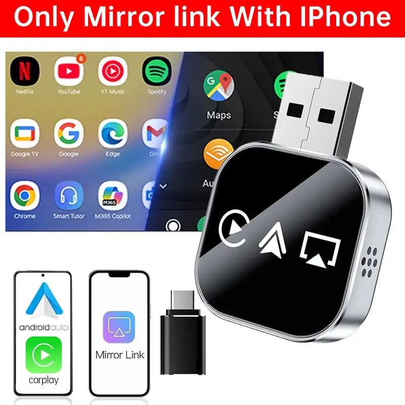 📶 2026 Upgrade 3 in 1 Screen Mirror iOS Phone, wired to wireless Carplay adapter
