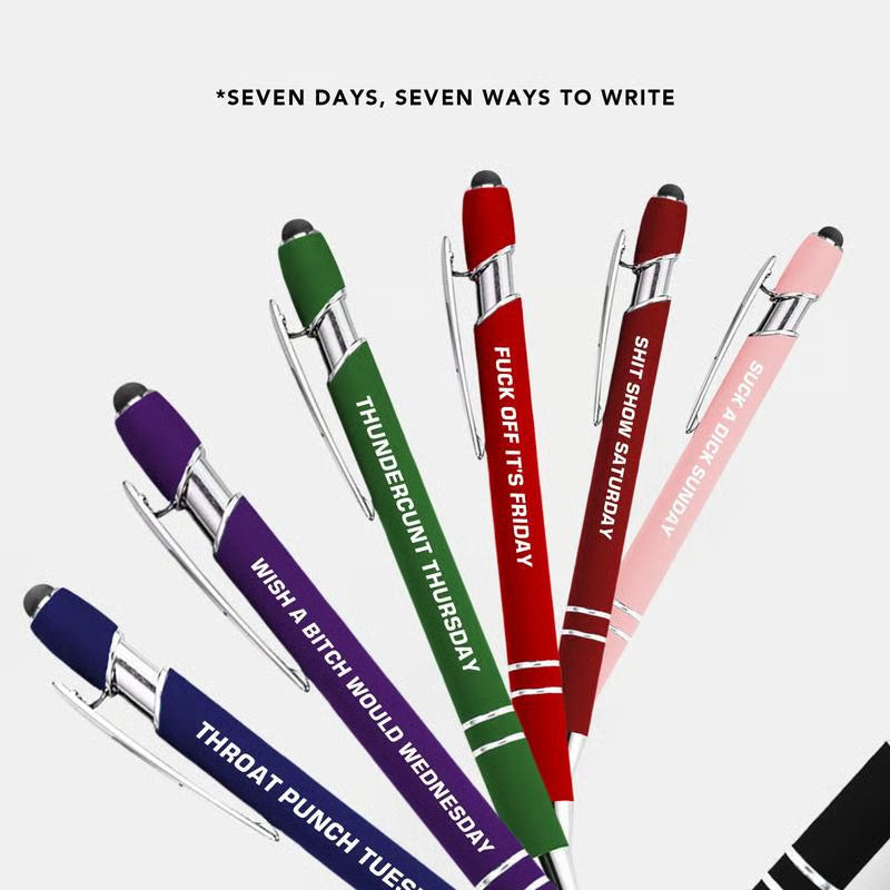 💝Funny Stress-Relief Daily Quotes Metal Ballpoint Pen Set (7 Pcs) | 🎁Office Christmas Gift Exchange