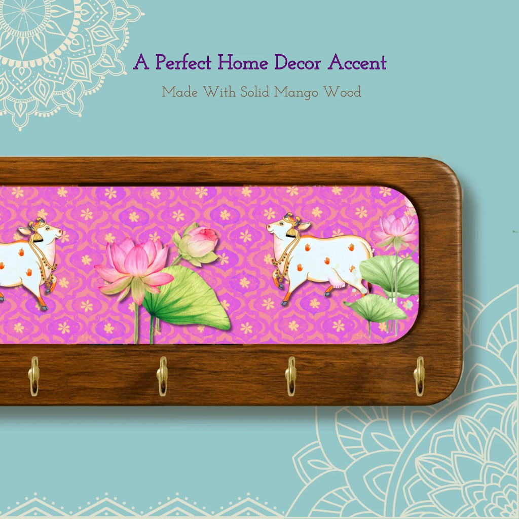 Pichwai Pink Cow Wooden KeyHolder