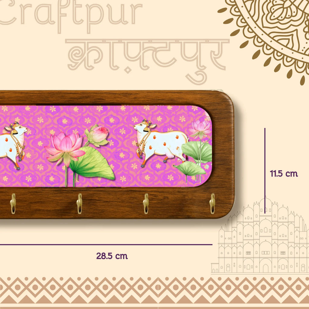 Pichwai Pink Cow Wooden KeyHolder