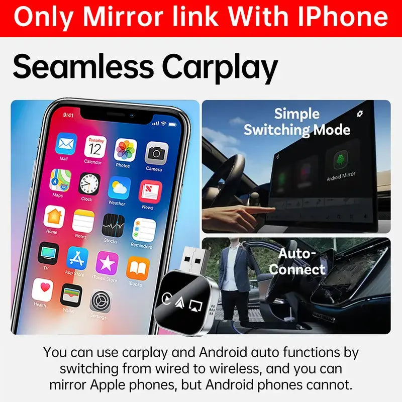 📶 2026 Upgrade 3 in 1 Screen Mirror iOS Phone, wired to wireless Carplay adapter