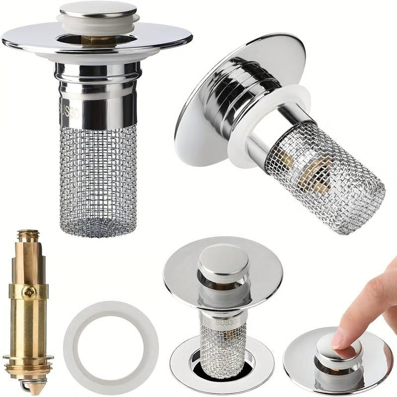 🔥 Bathroom Sink Stopper Hair Catcher, Universal Pop Up Sink Drain Filter with Stainless Steel Filter Basket, Bathroom Sink Drain Strainer