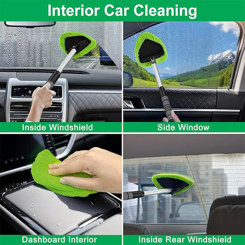 💥 💥 🔥 Windshield Cleaning Tool, with 4 Reusable and Washable Microfiber Pads and Extendable Handle