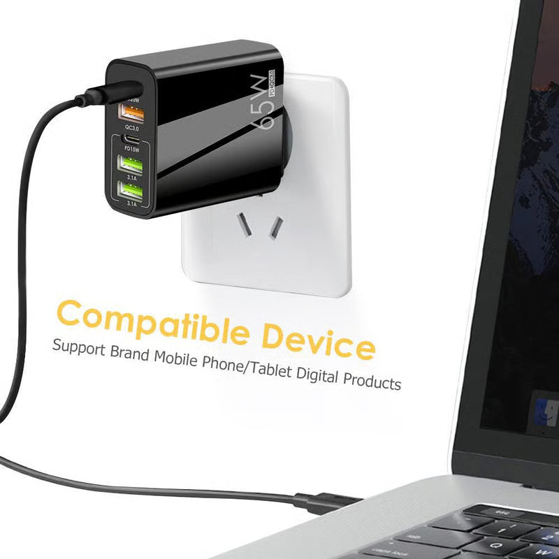 65W Multi-Port Fast Wall Charger (UK Plug)