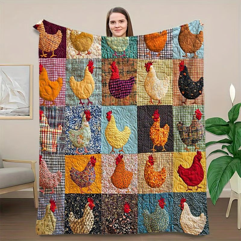 🎄Christmas Sale🎅Vintage Plaid Blanket with Rooster Motif