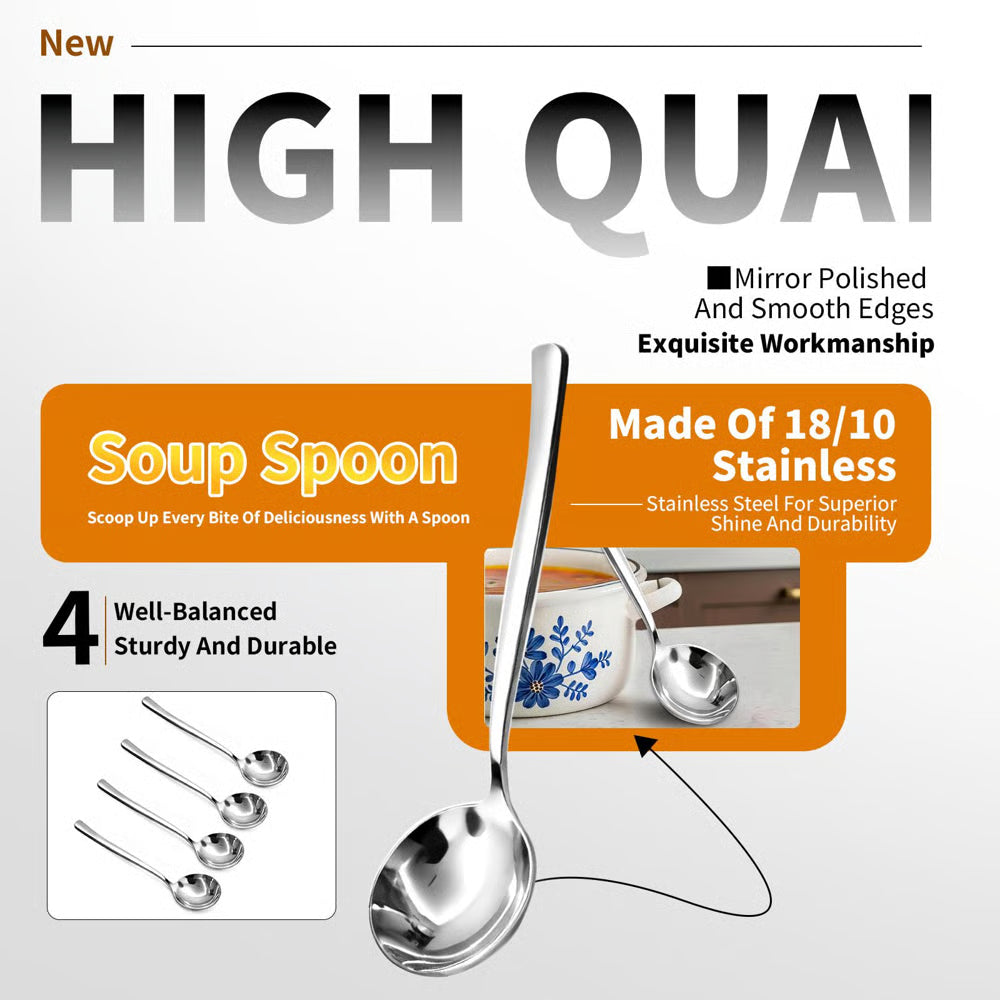 🍲 4/6 PCs Stainless Steel Soup Spoon Set