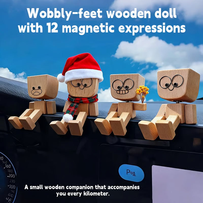 🪵🎭 Handmade Shaking Wooden Man – 12 Magnetic Faces to Match Every Mood! 😄✨ Perfect Desk & Car Buddy 🚗💼