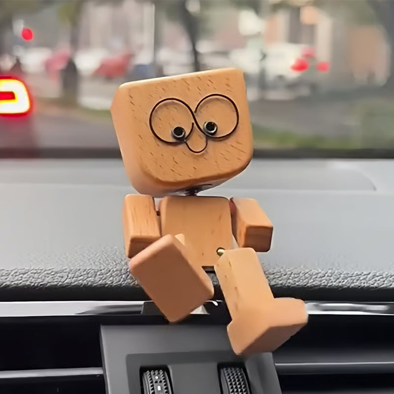 🪵🎭 Handmade Shaking Wooden Man – 12 Magnetic Faces to Match Every Mood! 😄✨ Perfect Desk & Car Buddy 🚗💼