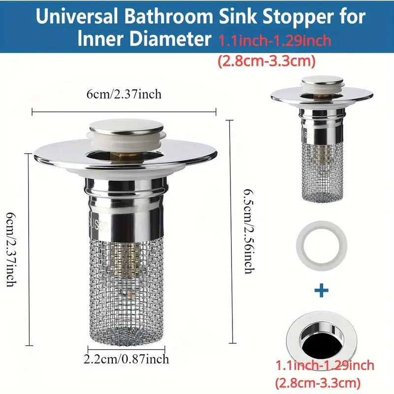 🔥 Bathroom Sink Stopper Hair Catcher, Universal Pop Up Sink Drain Filter with Stainless Steel Filter Basket, Bathroom Sink Drain Strainer