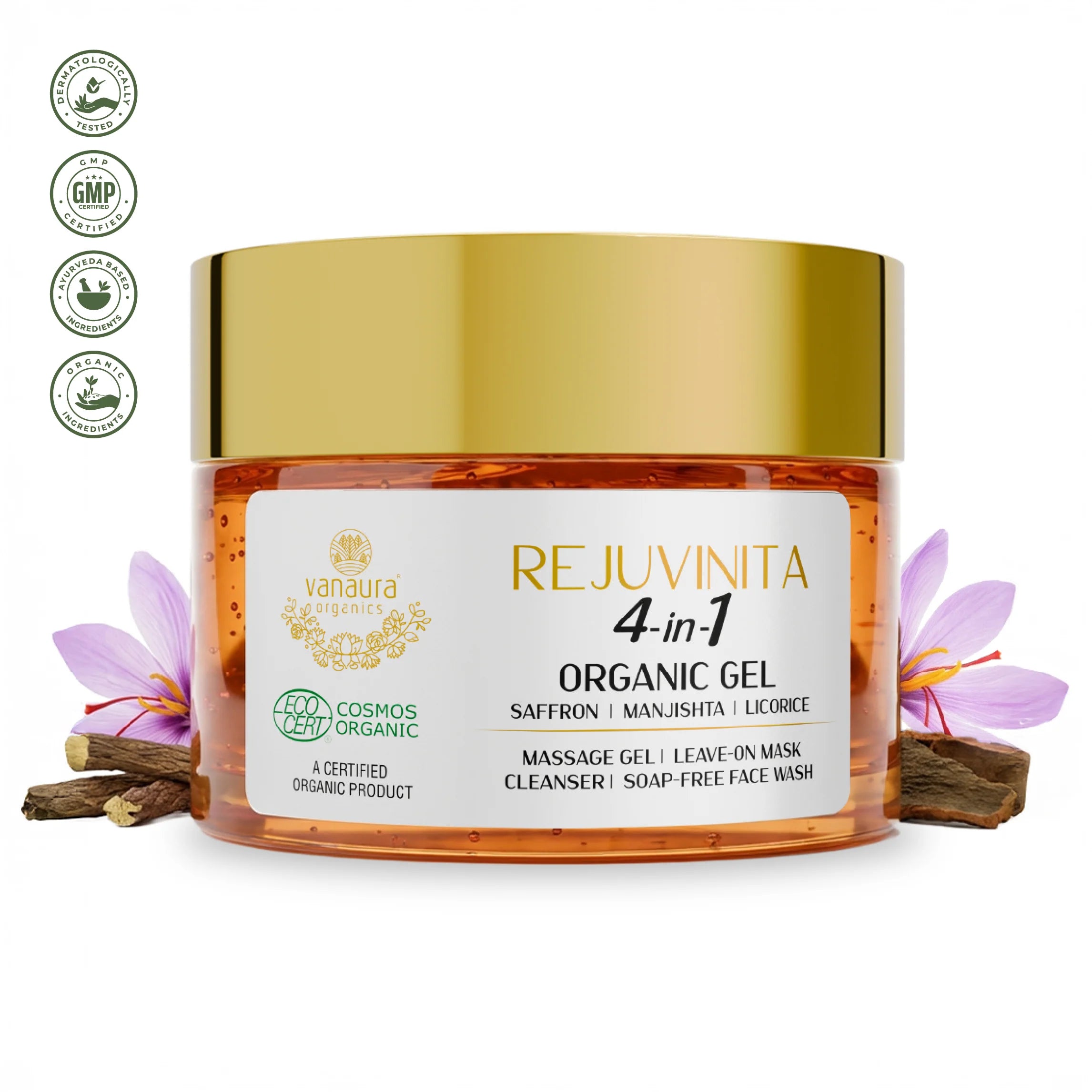Rejuvinita 4-In-1 Organic Gel (Massage Gel, Leave-On Mask, Cleanser, Soap-Free Wash), 50g