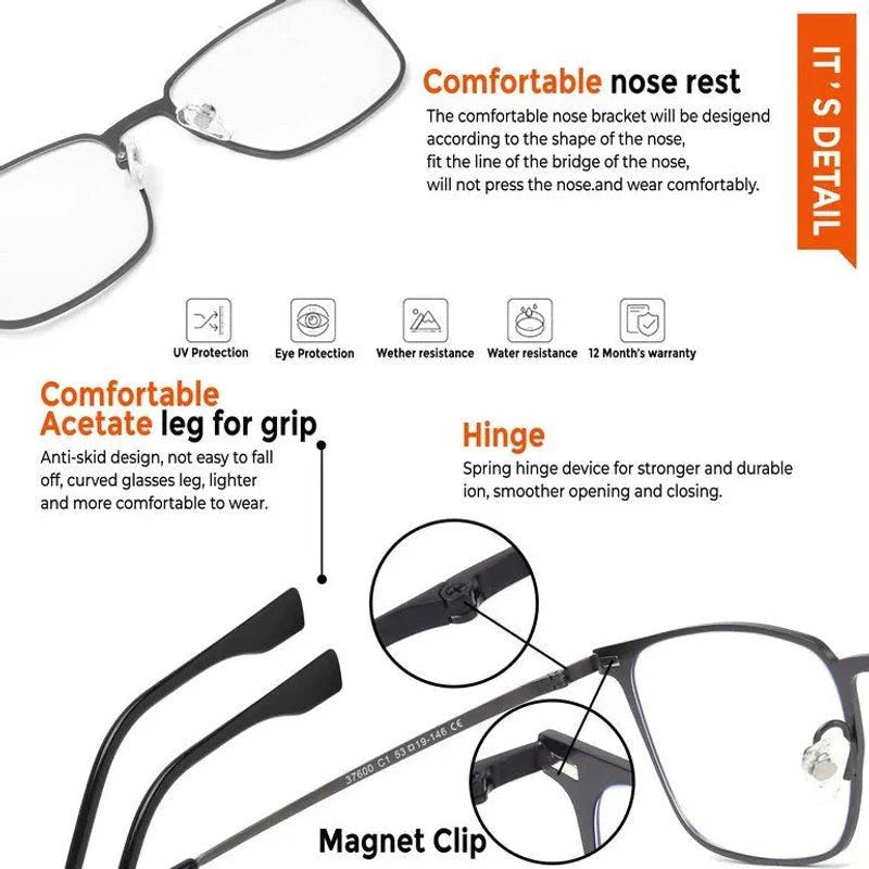 Quarion | Grey Medium Full Rim Rectangle Clip-on for Men & Women [Clip-on]